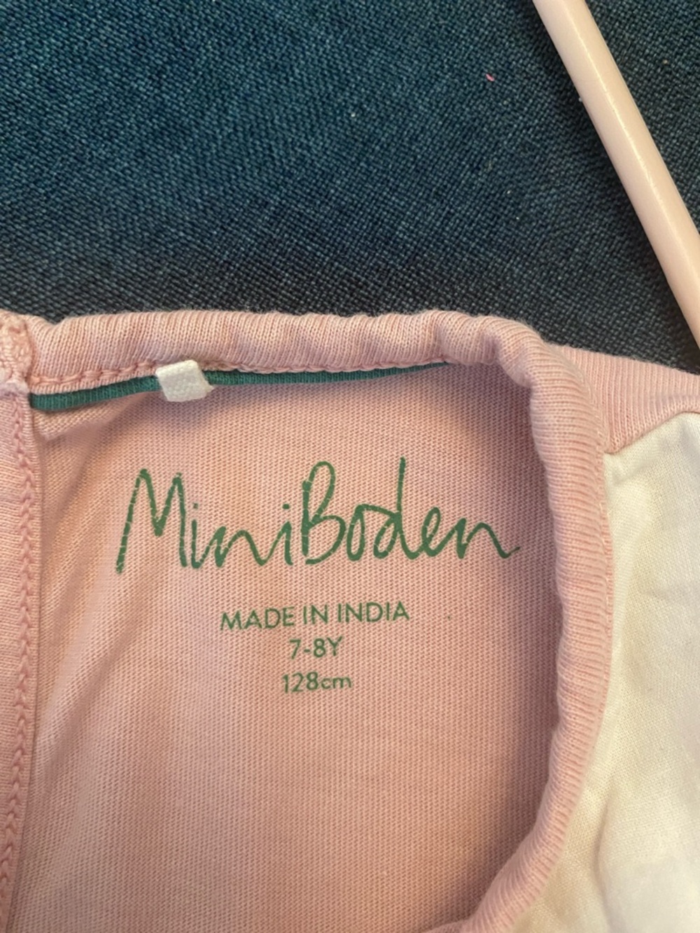 Mini Boden Pink Short-Sleeve Tee with White Scallop Collar and Green Stem - Picture 3 of 3